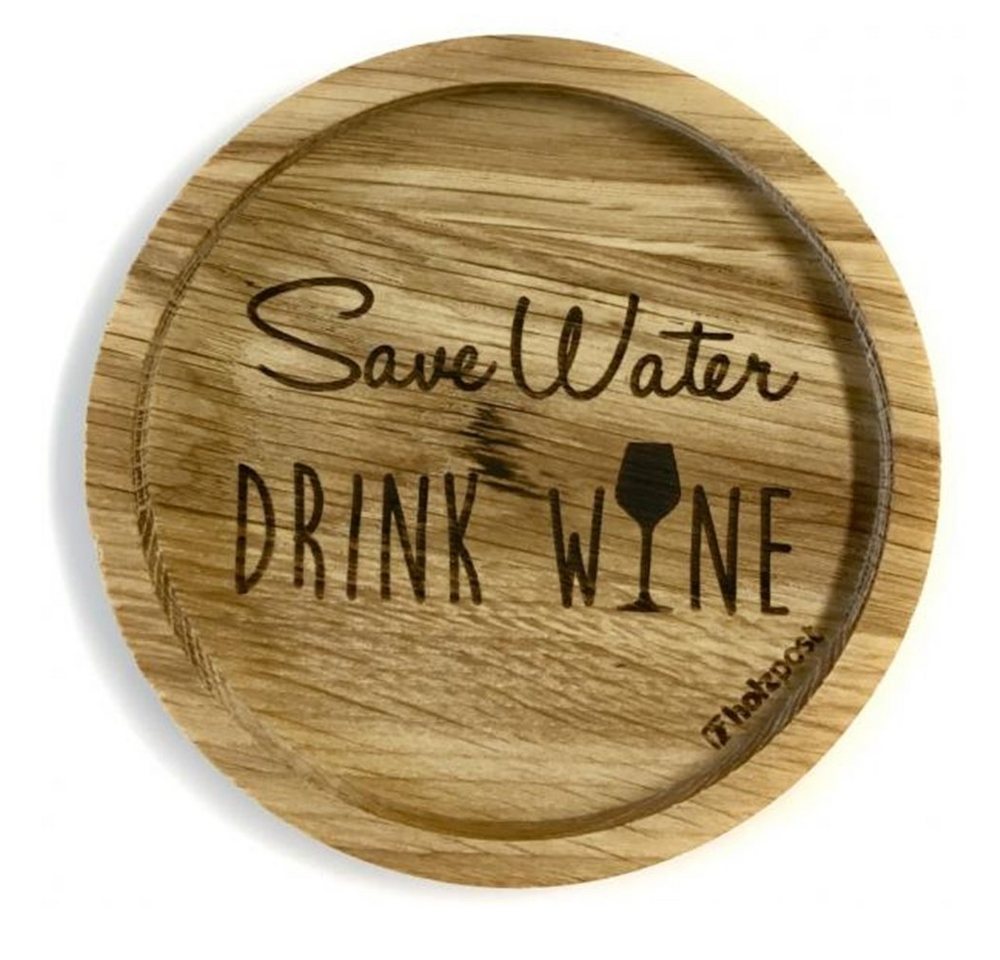 holzpost GmbH Glasuntersetzer Holzuntersetzer Save Water - Drink Wine", Untersetzer aus massiver Eiche" von holzpost GmbH