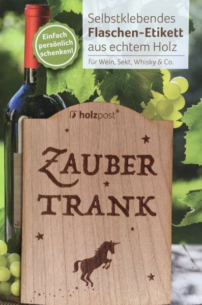 holzpost Zaubertrank Flaschen-Etikett aus Holz von holzpost