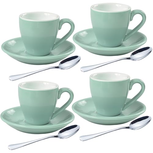 homEdge Espressotassen-Set aus Porzellan mit Untertassen und Löffeln, 80 ml, 4 Stück, Mintgrün homEdge Espressotassen-Set aus Porzellan mit Untertassen und Löffeln, 80 ml, 4 Stück, Mintgrün von homEdge