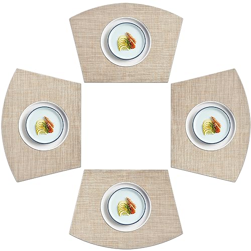 homEdge PVC Tischset, Keil-Tischsets, Waschbare Vinyl-Tischsets, für runden Tisch, Set mit 4 Leinen, Gelb von homEdge
