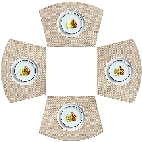 homEdge PVC Tischset, Keil-Tischsets, Waschbare Vinyl-Tischsets, für runden Tisch, Set mit 4 Leinen, Gelb von homEdge