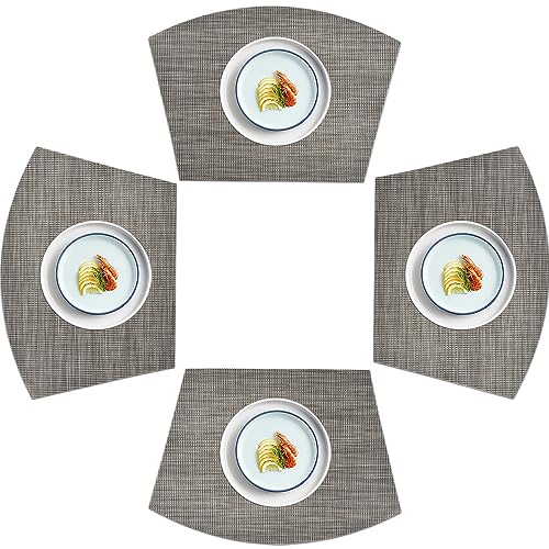 homEdge PVC-Platzset, Keil-Tischsets, waschbare Vinyl-Tischsets, für runden Tisch, 4 Stück, Leinen, Grau von homEdge