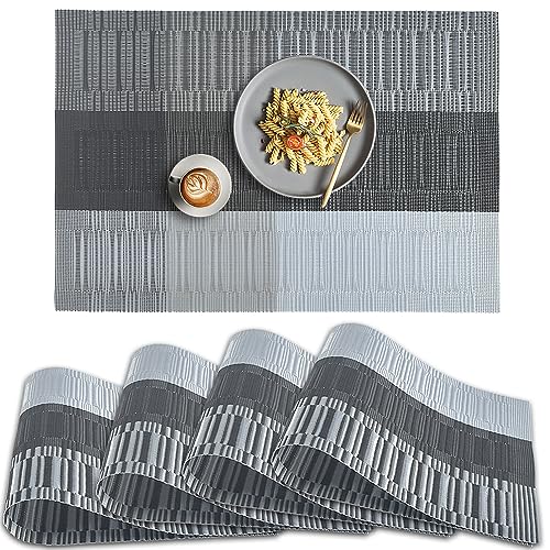 homEdge PVC Tischset, 4 Stück rutschfeste hitzebeständige Platzsets, waschbare Vinyl Platzsets, 4er Set - Ombre Silber Grau Schwarz, 45 cm x 30 cm, 227PM40723 von homEdge