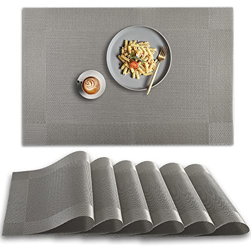 homEdge Platzset, 6 Stück rutschfeste, hitzebeständige PVC-Platzsets, waschbare Vinyl-Platzsets – Silber/Grau von homEdge