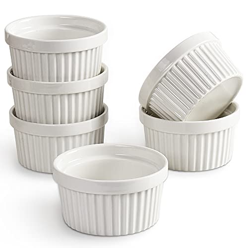 homEdge Porzellan-Auflaufförmchen-Set, 240 ml-Eisschüssel, Creme-Brûlée-Auflaufförmchen-Soufflé-Becher zum Backen, 6er-Set weiß von homEdge