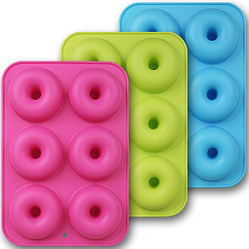 homEdge Silikon-Donut-Formen, 3er-Pack antihaftbeschichtete Silikonpfannen in Lebensmittelqualität zum Backen von Donuts, Grün, Rosa, Blau von homEdge