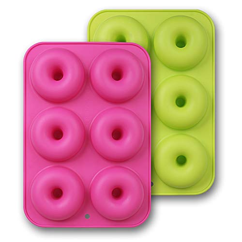 homedge Silikon Donut Schimmel, 2er Pack der Antihaftbeschichtete Pfannen Lebensmittelechtes Silikon für Donut Backen – Grün und Pink von homEdge