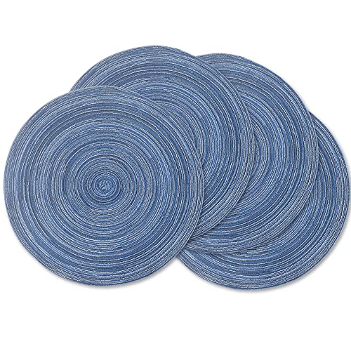 homEdge Rundes Tischset, 4 Stück, geflochten, waschbar, 38,1 cm, Blau von homEdge