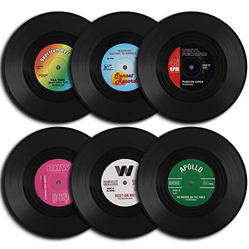 homEdge Vinyl-Schallplatten-Untersetzer, 6 Stück im Retro-Stil von homEdge