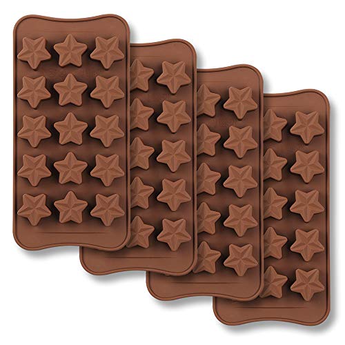homedge 15-Cavity Sternförmige Schokoladenform, Satz von 4 STÜCKE Non Stick Food Grade Silikonform für Süßigkeiten Schokoladengelee, Eiswürfel von homEdge