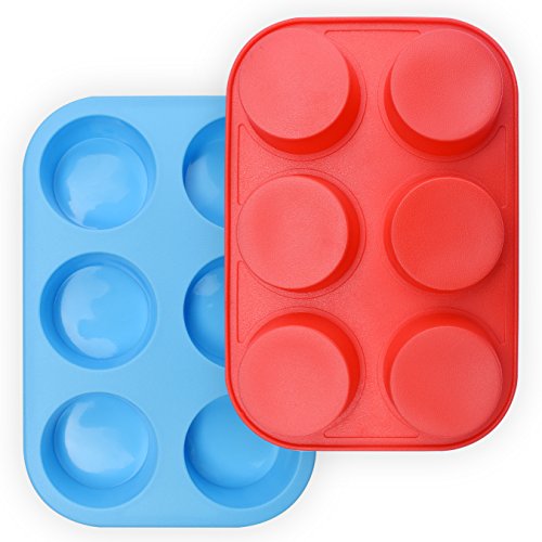 homEdge Silikon-Muffinform für 6 Tassen, 2 Stück, antihaftbeschichtet, Blau und Rot von homEdge