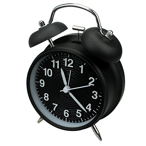 Homchen 10,2 cm Doppelglocken-Wecker, kein Ticken, batteriebetriebener, lauter Wecker im Vintage-Style, mit Nachtlicht für Schlafzimmer Schwarz Homchen 10,2 cm Doppelglocken-Wecker, kein Ticken, batteriebetriebener, lauter Wecker im Vintage-Style, mit Nachtlicht für Schlafzimmer Schwarz von homchen