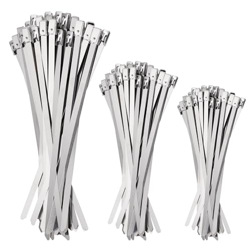homdat 150 Stück Edelstahl Kabelbinder 3 Größen Metall Kabelbinder, Stahlkabelbinder mit Verriegelungsfunktion, für Auspuffaufwicklung, Kabelbündelung, Fester Zaun und Markise (4.6x200, 250, 270mm) von homdat