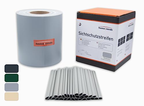 home Trends Hochwertige Sichtschutzstreifen 50m x 19cm Grau–weiche PVC Zaunfolie Inkl. 30 Clips –Wetterfest und Windschutz vielseitig einsetzbar für Gartenzaun, Sichtschutz und Doppelstabmatten von home Trends