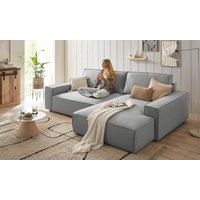Home affaire Ecksofa "NEU: SHERWOODL XXL 284, Big-Sofa L-Form, tiefe Sitzfläche 95 cm, Cord,", Leinenoptik, Recamiere rechts/links, auch als Schlafsofa stellbar von home affaire