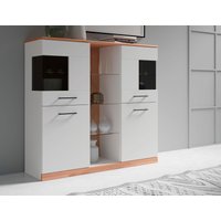 Home affaire Highboard "Ribe,120cm breit,112cm hoch,Oberplatte massiv,12 Fächer" Oberplatte Massivholz,schwarze Metall Griffe,2 Türen mit Glaseinsatz von home affaire