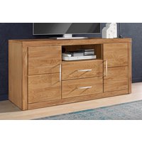 Home affaire Lowboard "Logo,130cm breit, Fronten Massivholz,5 Fächer" Holz massiv, Holzwerkstoff, Metall Griffe,2 Türen,2 Schubladen Home affaire Lowboard "Logo,130cm breit, Fronten Massivholz,5 Fächer" Holz massiv, Holzwerkstoff, Metall Griffe,2 Türen,2 Schubladen von home affaire