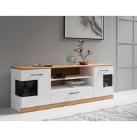 Home affaire Lowboard "Ribe,160cm breit,55cm hoch", Oberplatte Massivholz,schwarze Metall Griffe,2 Türen mit Glaseinsatz von home affaire