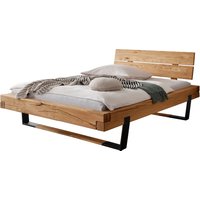 Home affaire Massivholzbett "Ultima Balkenbett Doppelbett, Füße Metallkufe mit Holzelement", (hohe Belastbarkeit: 200kg je Seite), FSC-zertifizierte Wildeiche oder Fichte, viele Breiten zur Auswahl von home affaire