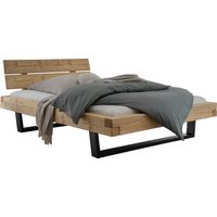 Home affaire Massivholzbett "Ultima Balkenbett Doppelbett, Füße Metallkufe", (hohe Belastbarkeit: 200kg je Seite), FSC-zertifizierte Wildeiche oder Fichte, viele Breiten zur Auswahl von home affaire