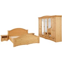 Home affaire Schlafzimmer-Set ""Konrad", komplettes Schlafzimmer mit großem Schrank", (Set, 4 tlg., Kleiderschrank 5 türig mit Schubladen, 2 Nachttische, Bett 180x200cm), klassischer Landhausstil, Metallgriffe, Massivholz (Kiefer) von home affaire