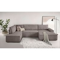 Home affaire Wohnlandschaft "SHERWOOD 329 cm, U-Form, Schlafsofa," Schlaffunktion m. Bettkasten (194x139 cm), Cord, Vintage, Samtvelours von home affaire
