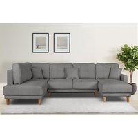 Home affaire Wohnlandschaft "TRIPLO U-Form wahlweise mit Schlaffunktion, B/T/H: 310/192/90 cm", Schlafsofa, auch mit Bettkasten, Steppung im Rückenkissen von home affaire