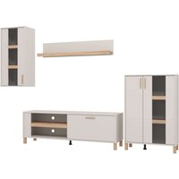 Home affaire Wohnwand "Sheffield, inkl. TV-Board, Highboard, Hängevitrine und Wandregal", (Komplett-Set, 4 St.), Getöntes Glas, 2D-beschichtetes MDF-Profil, Heißprägedetails von home affaire