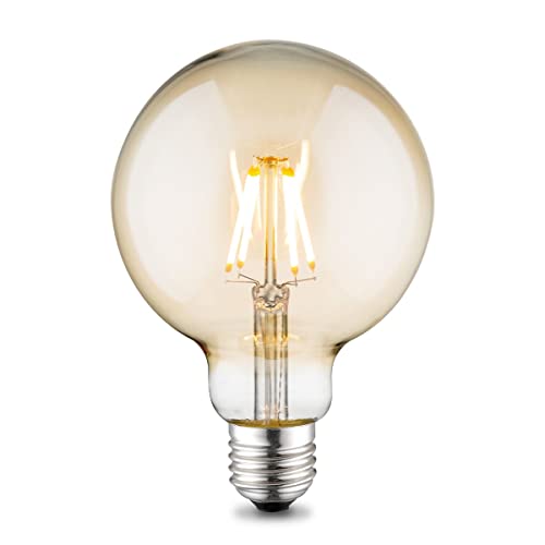 Home Sweet Home Edison Vintage E27 | LED-Filament-Leuchtmittel Globe | G95 Deco LED-Lampe | Ambra | Dimmbar | 6W 550lm 2700K | warmweißes Licht | für E27-Fassungen von home sweet home collection
