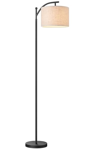 HSH Leuchten Stehlampe, E27 geeignet für LED, 200cm Kabel mit Fußschalter, Vintage Stehleuchte Schwarz mit Leinen Lampenschirm, Wohnzimmerlampe Modern, höhe 150cm, ohne LED Leuchtmittel von home sweet home collection