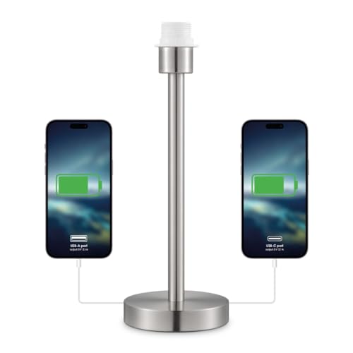 Home Sweet Home E27-Tischlampensockel mit 2x USB-Anschluss | Moderne Nachttischlampe aus sandfarbenem Nickel | Kann mit Lampenschirm kombiniert werden | Geeignet für Schlafzimmer, Nachttisch von home sweet home collection