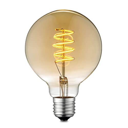 Home Sweet Home Edison Vintage E27 | LED-Filament-Leuchtmittel Globe | G95 Spiral LED-Lampe | Ambra | Dimmbar | 4W 280lm 2700K | warmweißes Licht | für E27-Fassungen von home sweet home collection