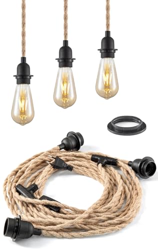 Home Sweet Home Hängelampe aus Hanfseil | 3xE27, 7,5M | EU-Stecker mit Schalter | DIY Vintage Textilseil-Kronleuchter | Geeignet für Schlafzimmer, Foyer Home Sweet Home Hängelampe aus Hanfseil | 3xE27, 7,5M | EU-Stecker mit Schalter | DIY Vintage Textilseil-Kronleuchter | Geeignet für Schlafzimmer, Foyer von home sweet home collection