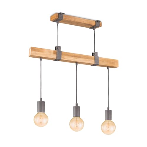 Home Sweet Home Landhaus Hängelampe Denton | 60/14/128cm | Hängeleuchte mit 3 Holzleuchten | geeignet für E27 LED Lichtquelle | Pendelleuchte geeignet für Wohnzimmer, Schlafzimmer von home sweet home collection