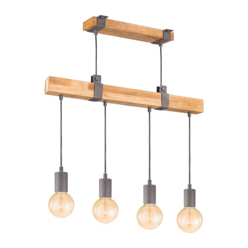 Home Sweet Home Landhaus Hängelampe Denton | 70/14/128cm | Hängeleuchte mit 3 Holzleuchten | geeignet für E27 LED Lichtquelle | Pendelleuchte geeignet für Wohnzimmer, Schlafzimmer von home sweet home collection