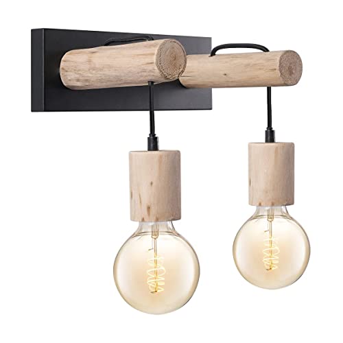 Home Sweet Home Landhaus Wandlampe Billy | 29/20/22cm | Schwarz | Wandlampe aus Holz | geeignet für E27 LED Lichtquelle | Wandlampe geeignet für Wohnzimmer, Schlafzimmer von home sweet home collection