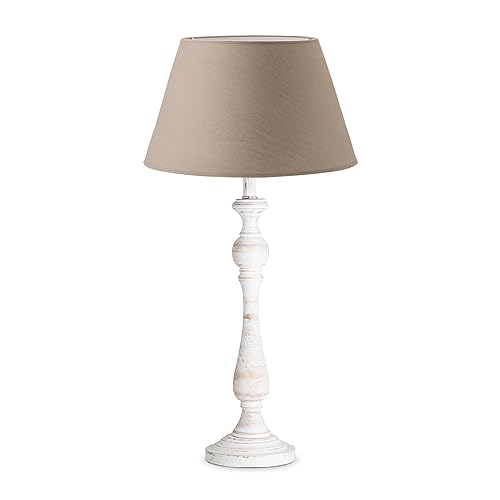 Home Sweet Home Moderne Tischleuchte Largo Step | 30/30/49cm | taupe | Tischlampe | Holz und Textil | für E27 LED-Lampe | mit Schnurschalter | für Wohnzimmer, Schlafzimmer von home sweet home collection