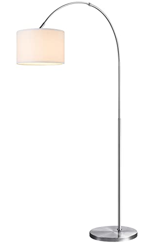 home sweet home collection Moderner Bogen-Stehlampe Duke | 98/30/180cm | Geburstetes Stahl | Stehlampe Fischer mit weißem Lampenschirm | E27 | mit Fußschalter | geeignet für Wohnzimmer von home sweet home collection