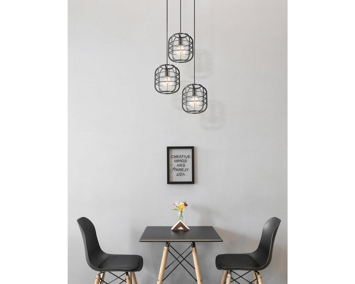 home sweet home Pendelleuchte Pendelleuchte NERO 3fach - 3 x E27 - schwarz - Industrie-Design von home sweet home