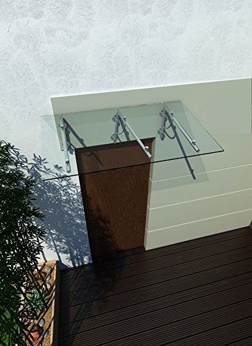 230 x 90 cm (3 Haltestangen) Glasvordach Vordach Türvordach Türdach Haustür Klarglas Glas Edelstahl VSG von home-systeme