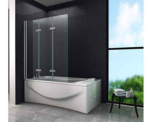 Duschtrennwand BRADO 130 x 140cm Faltbar Badewannenabtrennung Badewanne Duschwand Dusche Glas von home-systeme