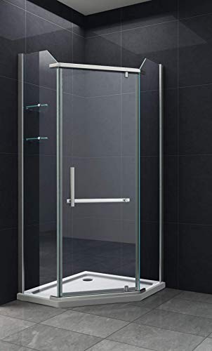 home-systeme Fünfeck-Duschkabine PANDORA 100 x 100 x 200 cm mit Duschtasse und Siphon/Dusche Duschwand aus Aluminium und gehärtetem Glas von home-systeme