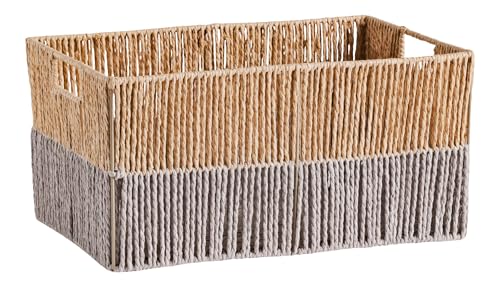 home&you - Aufbewahrungskorb Isles, Korb Geflochten, Körbchen für Badezimmer, Wohnzimmer, Kinderzimmer, Wickeltisch Organizer, 19,5 x 15,8 cm, aus Papier und Metall - Grau von home&you
