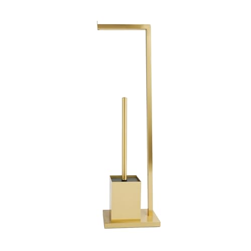 home&you - Simplerro Toilettenpapierhalter mit Klobürste, Stehende WC-Bürstengarnitur aus Metall, Badaccessoires, Klobürstenhalter, Klopapierhalter, Rollenhalter, 63 x 12 x 17 cm - Gold von home&you