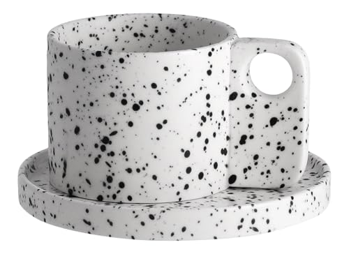 home&you - Tasse mit Unterteller Akamira, 290 ml, Steingut Tasse, Deko, Kaffeetassen, Wassertasse, Coffee Cup für Kaffee Milch Latte Tee - Weiß von home&you