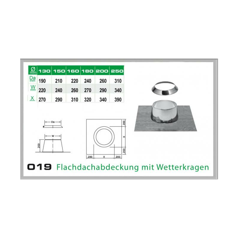 019/DN130 DW Flachdachabdeckung mit Wetterkragen Dinak von KaminStore24