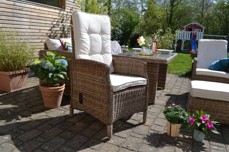 1 x Garten Sessel VILA Gotland aus Polyrattan in Naturoptik - Polster beige - Rückenlehne verstellbar - passend zur Serie Gotland