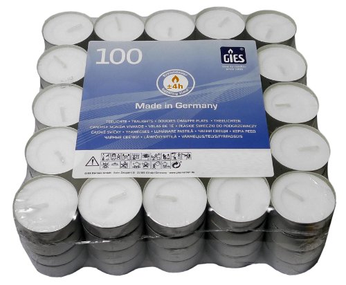 100 Gies Premium - Teelichter, mit 20 % Stearinanteil, 4 Std. Brenndauer, im Flatpack, Weiß, Gastronomie Teelichter, Gies Kerzen 100 Gies Premium - Teelichter, mit 20 % Stearinanteil, 4 Std. Brenndauer, im Flatpack, Weiß, Gastronomie Teelichter, Gies Kerzen von Gies