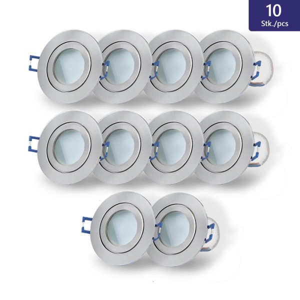 10x LED warm-weiß Decken Spot + silbernes Gehäuse IP44