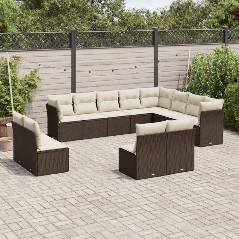 12-tlg. Garten-Sofagarnitur mit Kissen Braun Poly Rattan Schwarz Ohne Tisch 1